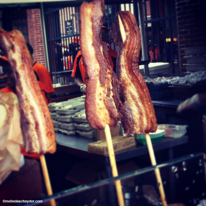 Bacon on a stick at Baltimore Orioles game at Camden Yards