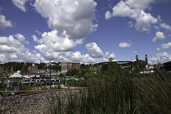 View of downtown Dubuque Iowa from the Mississippi riverbank
